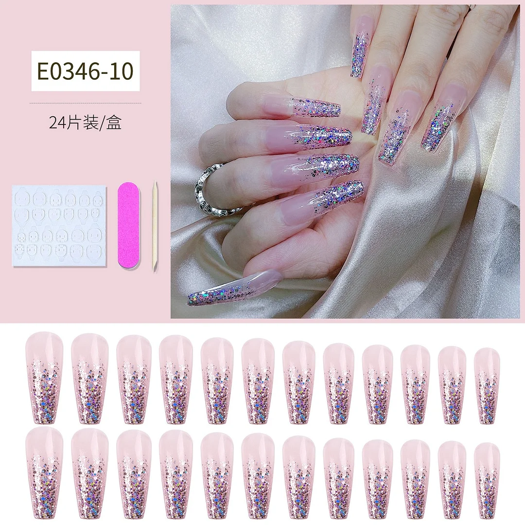 24pcs Detachable Extra Long Coffin False Nails Stick-on nails French Ballerina Fake Nails Full Cover Nail Tips Press On Nails
