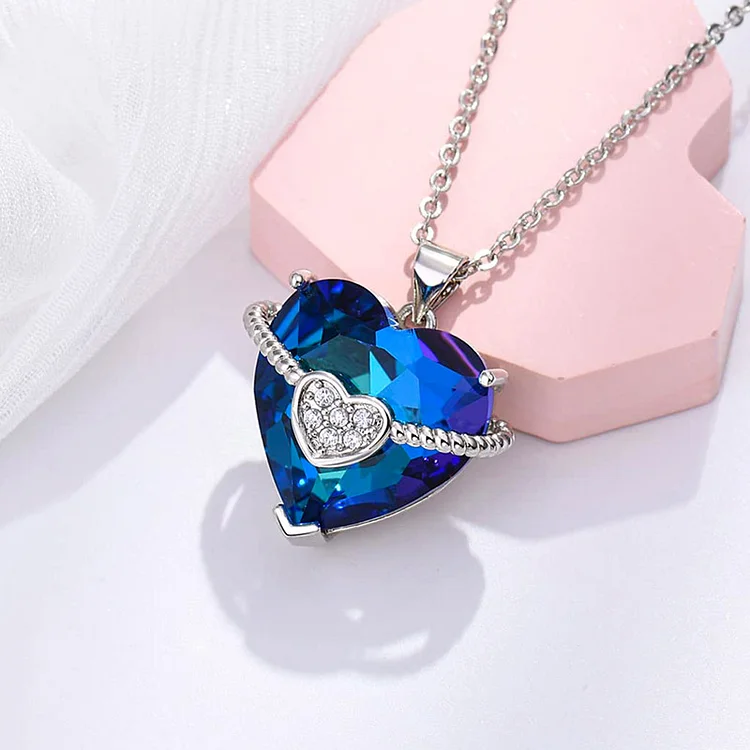 For Granddaughter - S925 You will Feel My Wishes Hope Love and Light Blue Crystal Heart Necklace