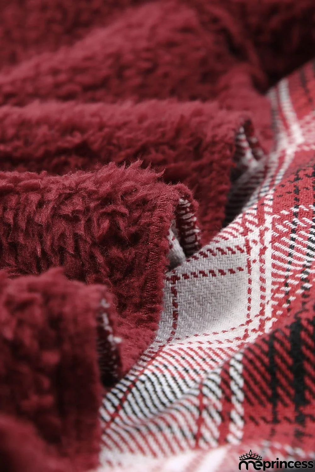 Plaid Patchwork Buttoned Pocket Sherpa Jacket