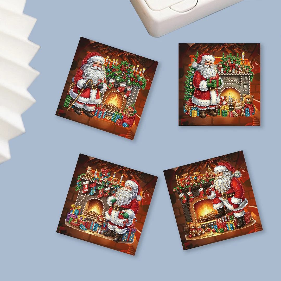 6Pcs Santa Claus DIY Diamond Painting Card for Friends Family Gift