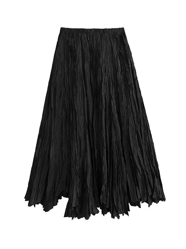 A-Line Irregular Clipping High-Waisted Pleated Solid Color Skirts