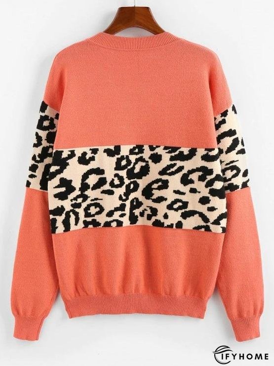 Leopard Insert Drop Shoulder V Neck Sweater | IFYHOME