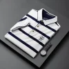Men's Fashion Business Striped Lapel Short Sleeve POLO Shirt