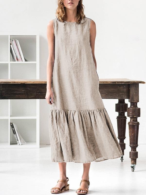 Literary Cotton And Linen Sleeveless Dress-Mayoulove
