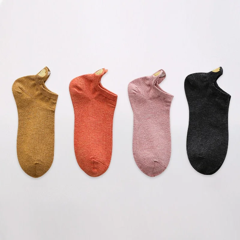 4 Pairs Lot Fashion Socks Women 2021 New Spring Cotton Color Novelty Girls Cute Heart Embroidery Casual Funny Ankle Socks Pack