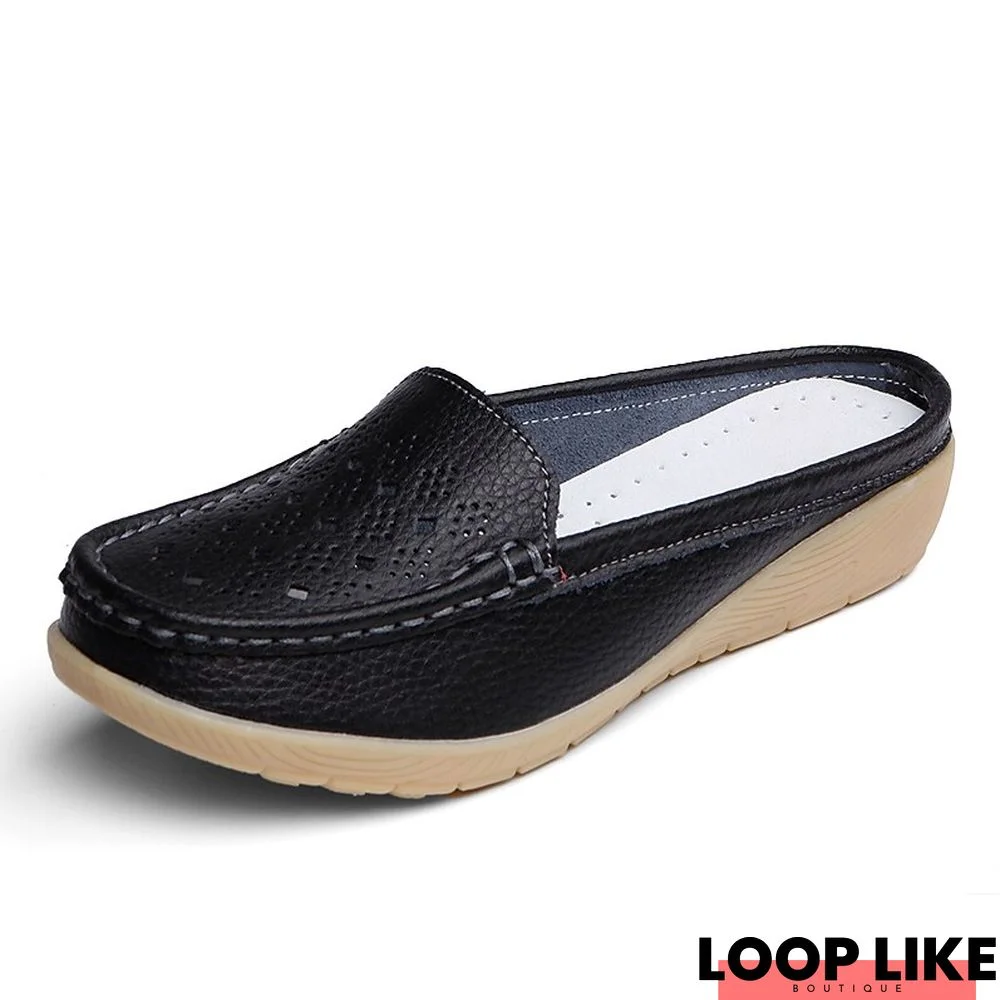 Women's Slip-Ons Daily Summer Wedge Heel Round Toe Casual Leather Loafer Solid Colored Black White Yellow