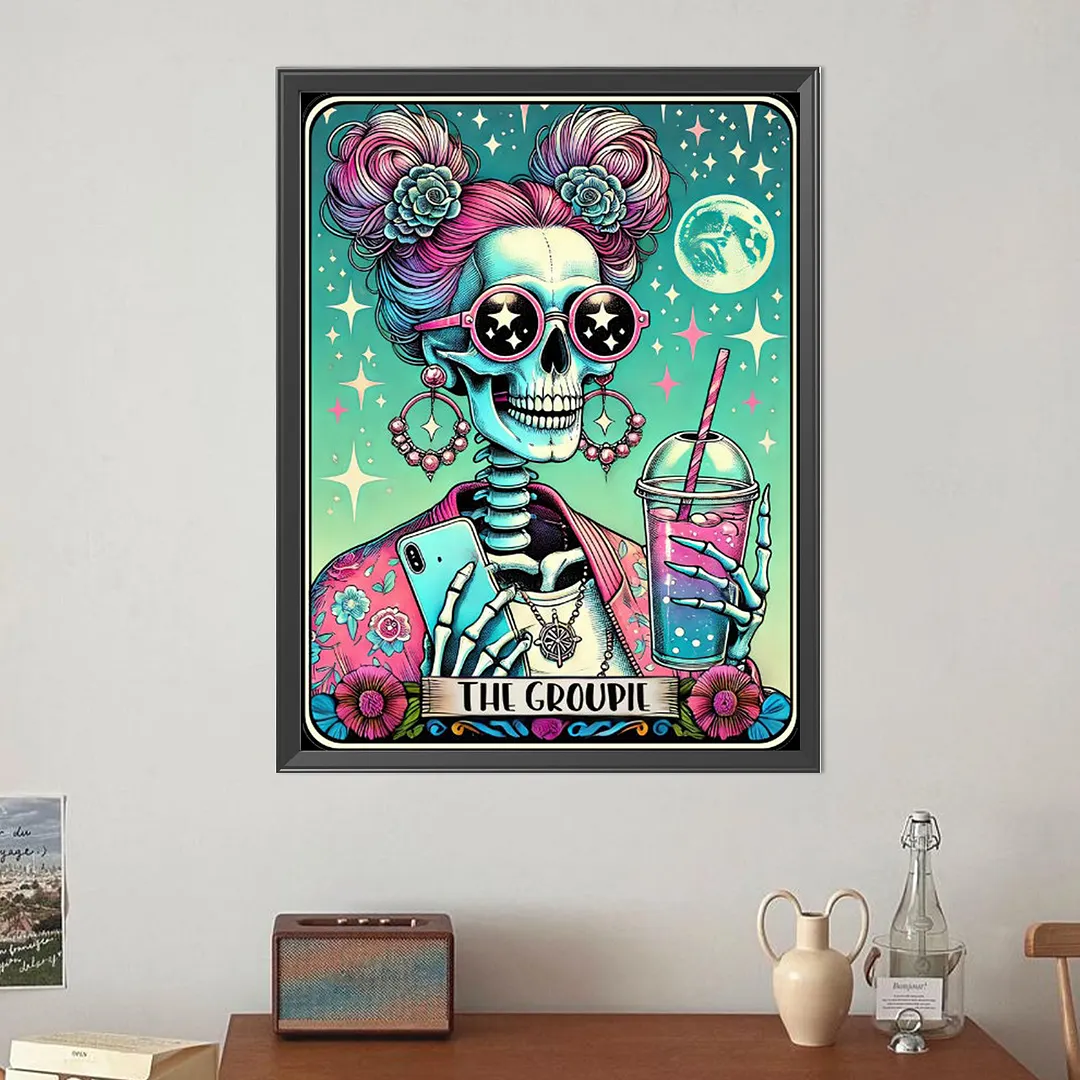 Hipster Skull Tarot Cards DIY 5D Round Full Drill Diamond Painting Gem Art Kits for Adults/Beginners Gift Idea Home Wall Decor Diamond Dots Paintings Picture Arts Craft 15.75x19.69Inch