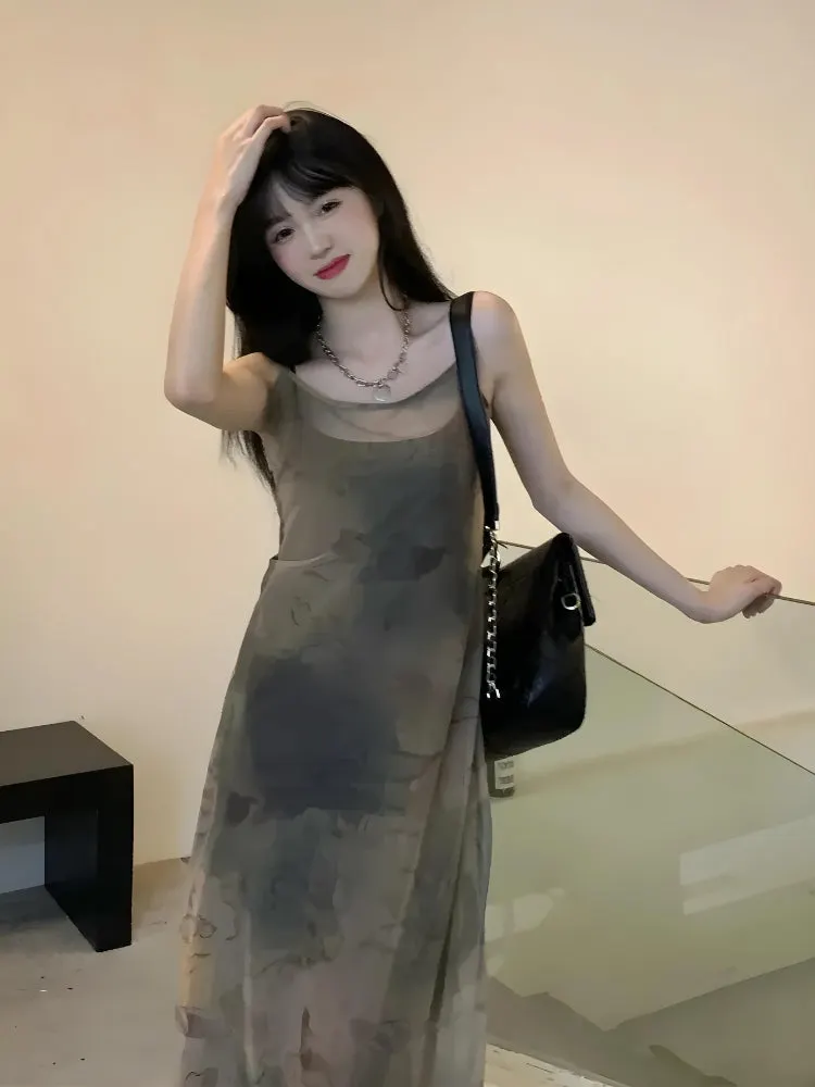 Brownm Grunge Forest Midi Dress
