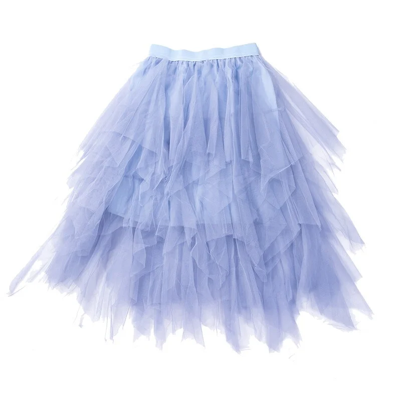 Summer Women Mesh Tulle Skirts Wraps High Waist Party Petticoat Fashion Casual Style Irregular Skirt Bottoms Holiday Lady Girl