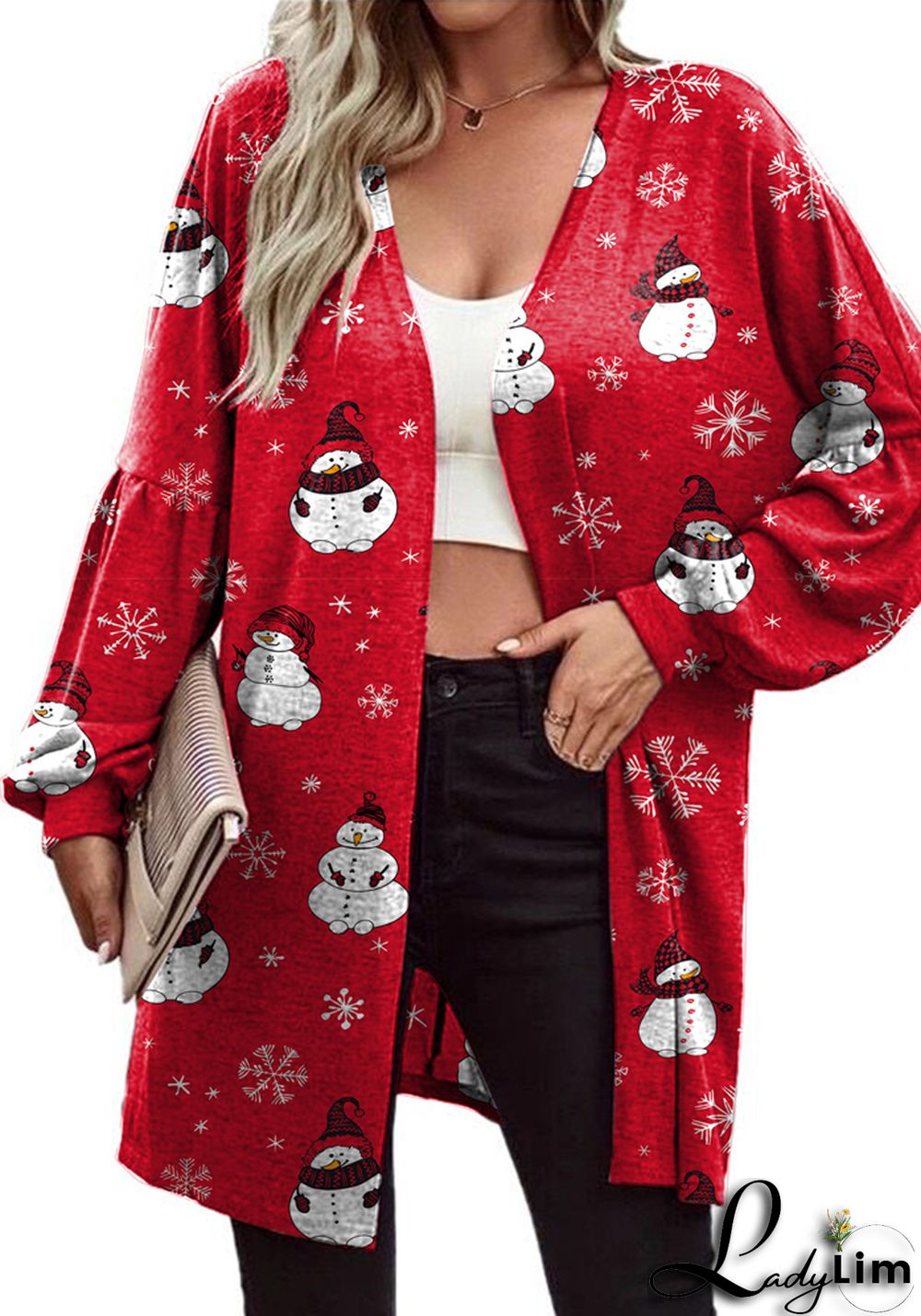 Christmas Women printed long-sleeved cardigan jacket