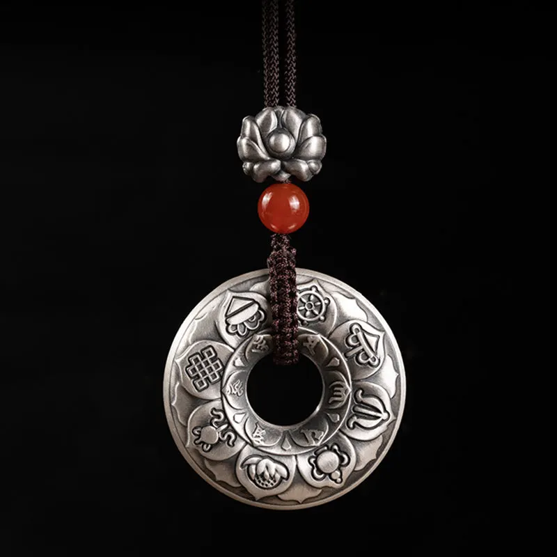 Om Mani Padme Hum Heart Sutra Lotus 999 Sterling Silver Peace Necklace