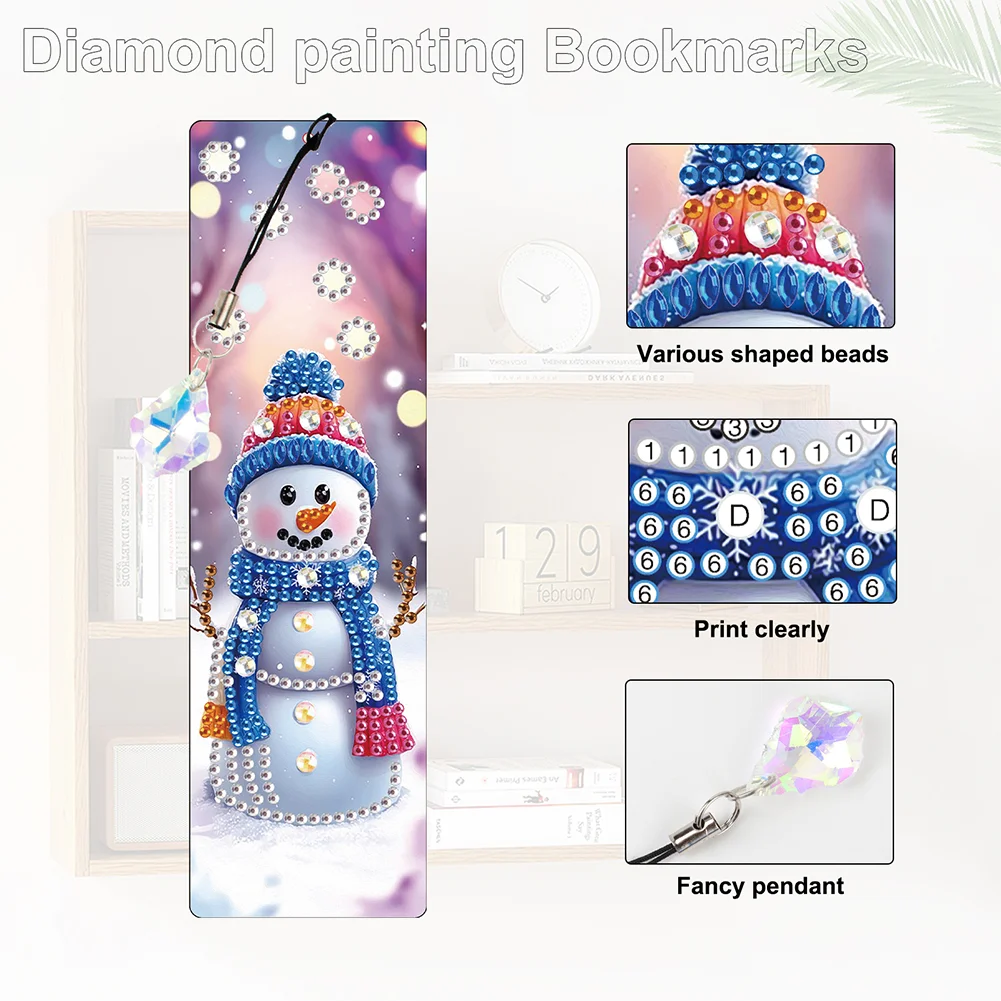Snowman A5 Size Diamond Painting Notebook Set with 4Pcs Bookmark Holiday Gift