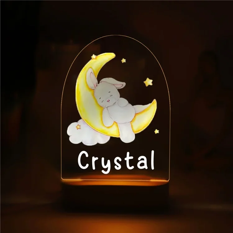 Personalized Sleeping Rabbit Night Light Bunny Custom Name LED Lamp Baby Gift for Kids