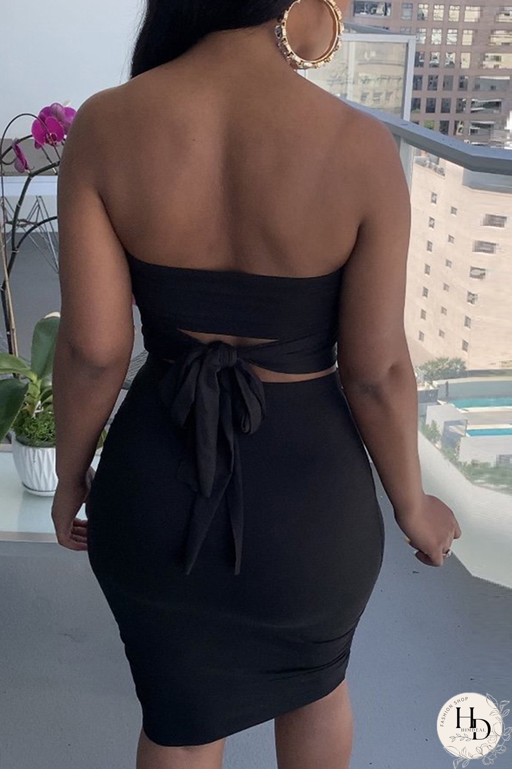 Dark Gray Sexy Solid Split Joint Strapless Sleeveless Two Pieces