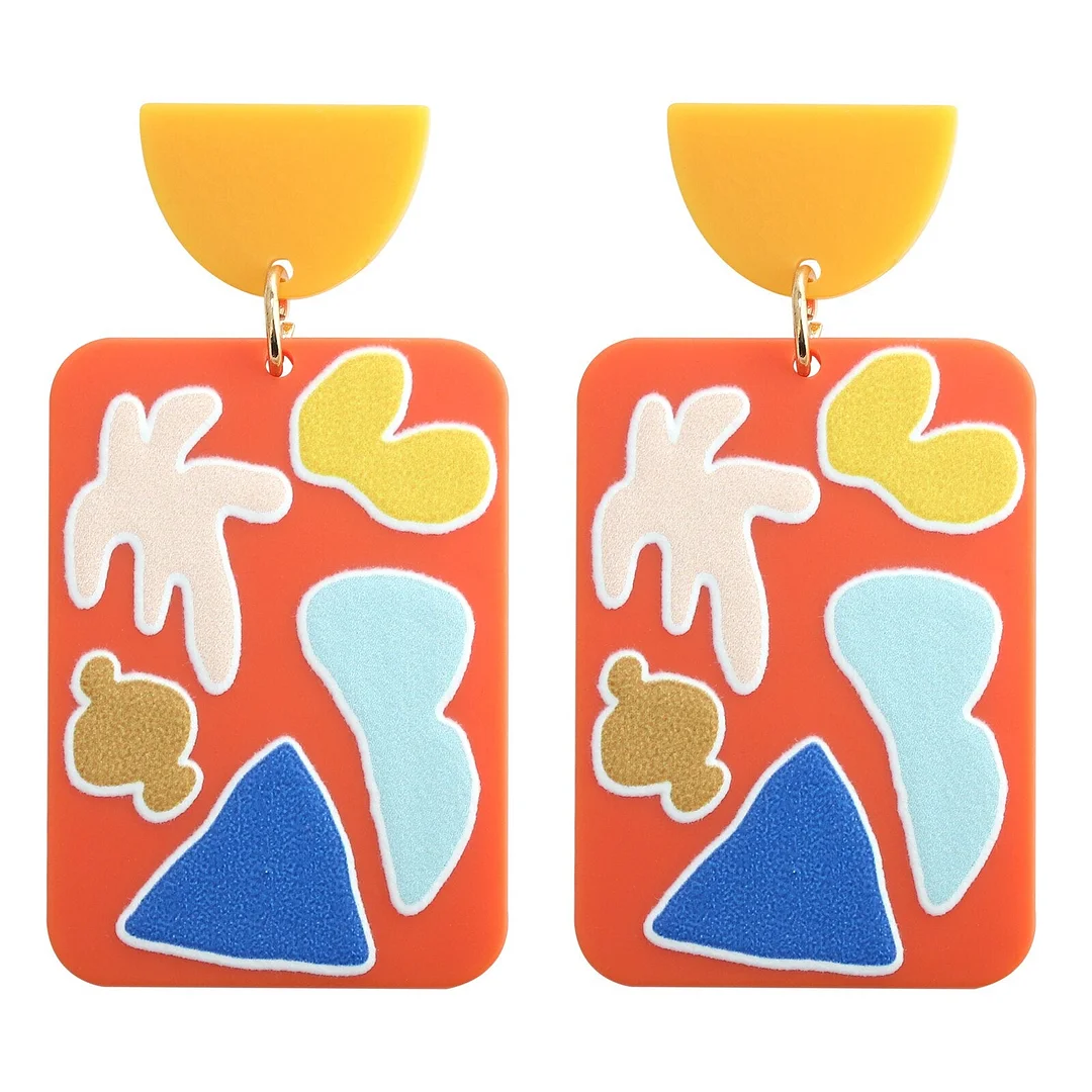 Dvacaman 2021 Fashion Multi-type Geometric Hand Painted Cartoon Fruits Flower Acrylic Resin Drop Earrings Women Colorful Jewelry