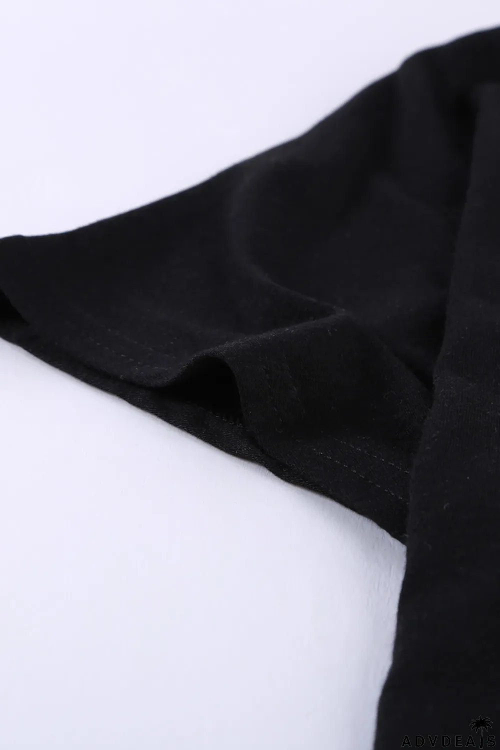 Black Oversized Mineral Wash Cotton Blend V Neck Short Sleeves Top