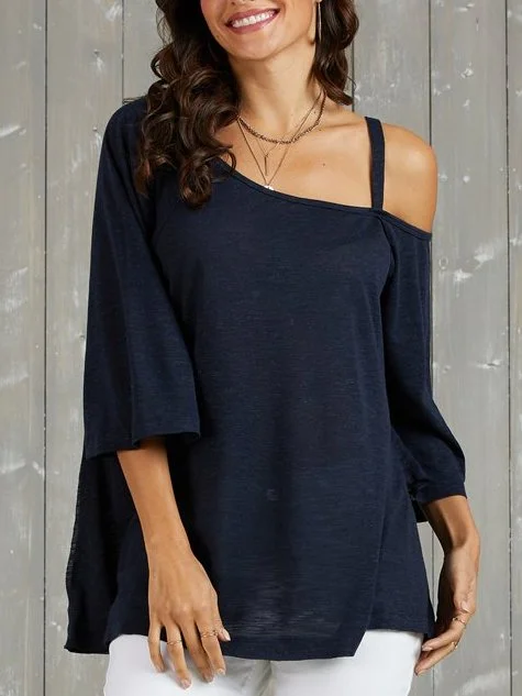 One Shoulder Solid Half Sleeve Tops