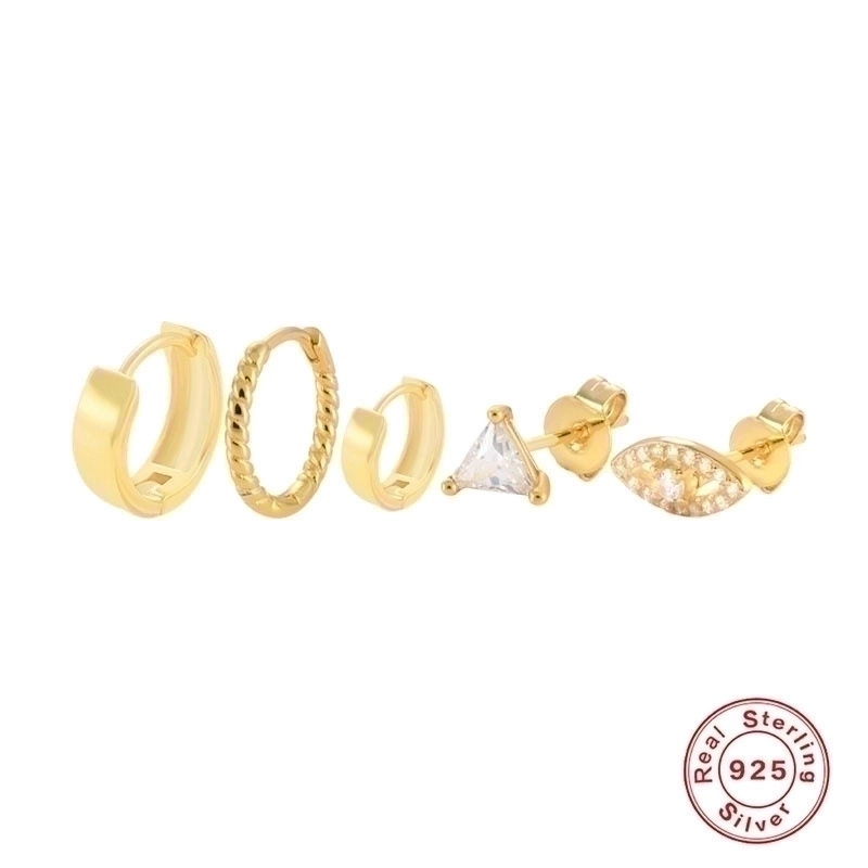 1 Set 925 Sterling Silver Gem Geometric Earrings Ear Studs