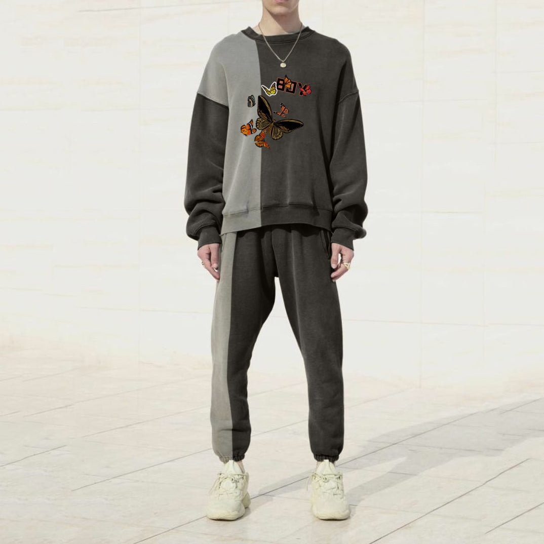 Contrast stitching round neck sweatshirt and trousers two-piece sports suit