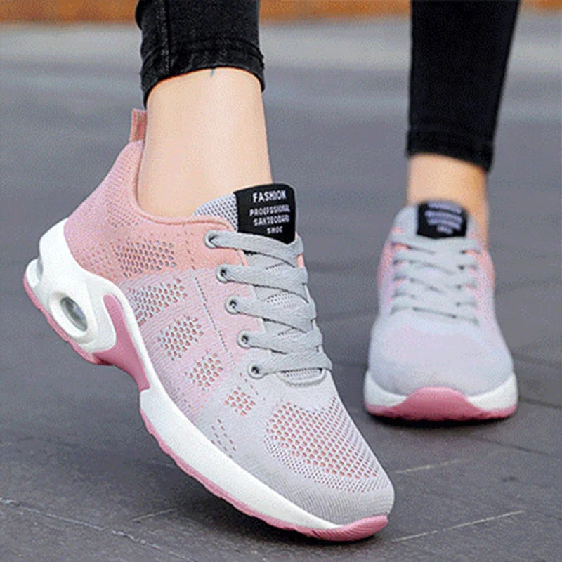 Qengg Women Shoes Solid Color Mesh Sneakers Flat Ladies Shoes Breathable Lace-up Outdoor Women's Sneakers Plus Size Shoes Woman