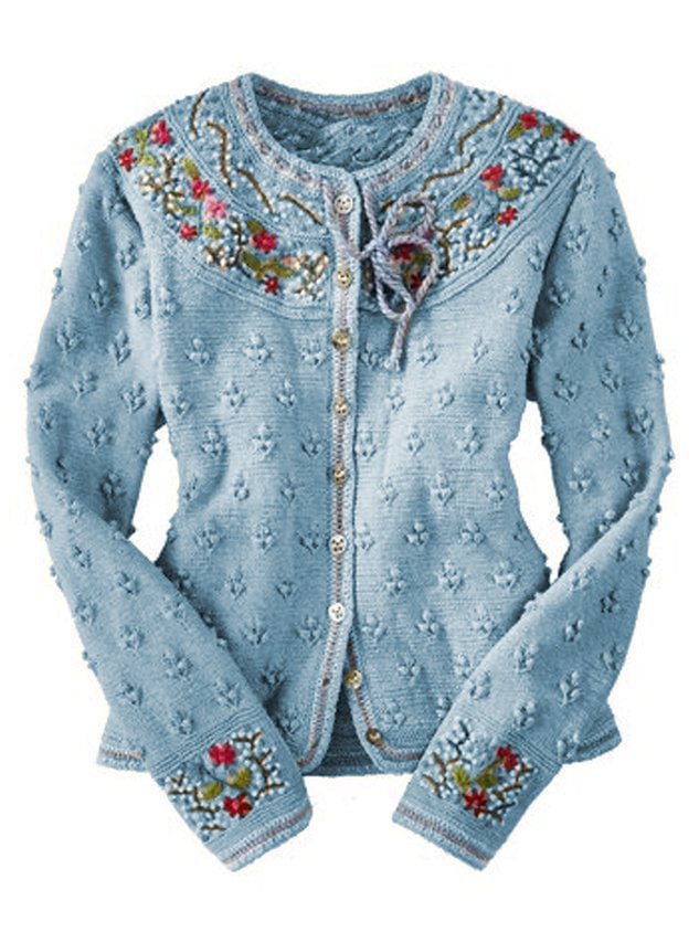 Vintage Embroidery Long Sleeve Cotton-Blend Sweater