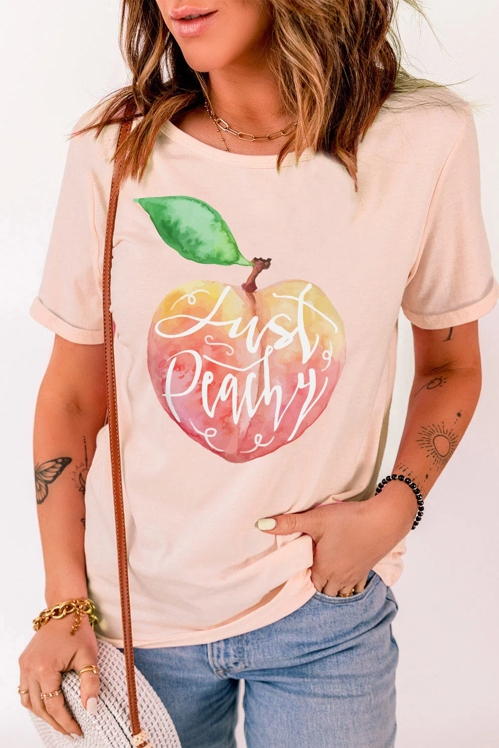 Pink Peach Letter Graphic Print Short Sleeve T Shirt