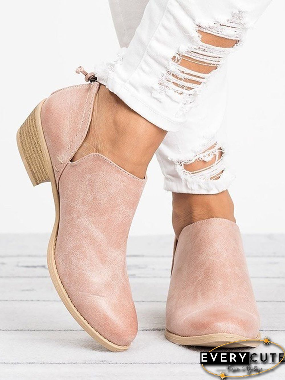 Pu Chunky Heel Zipper Pumps
