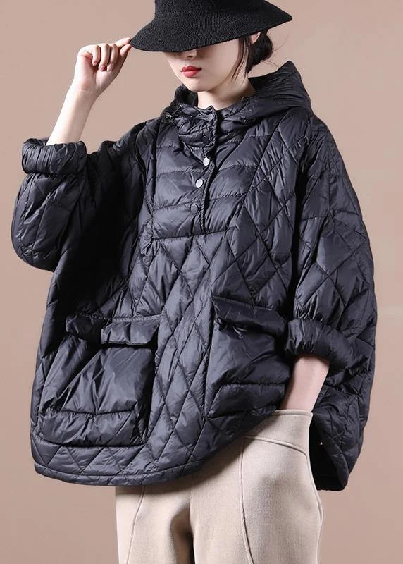 Loose Fitting Winter Puffer Jacket Hooded Black Down Coat-(Clearance, LImited Stock)