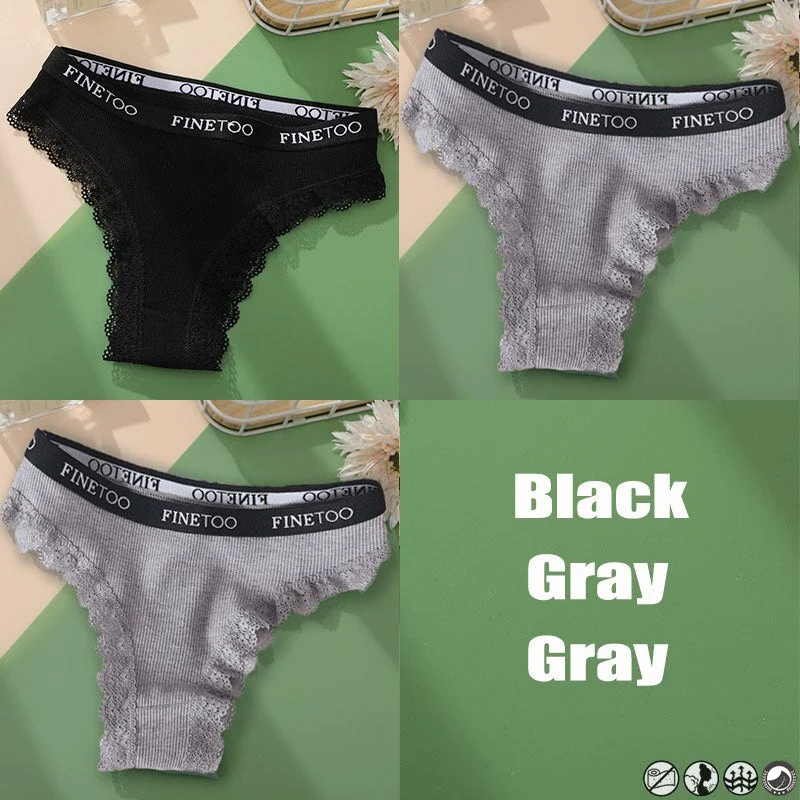 3PCS/Set Cotton Panties Brazilian Style Women Underwear Lace Sexy Lingerie for Female Underpants Thong Panties Briefs Intimates