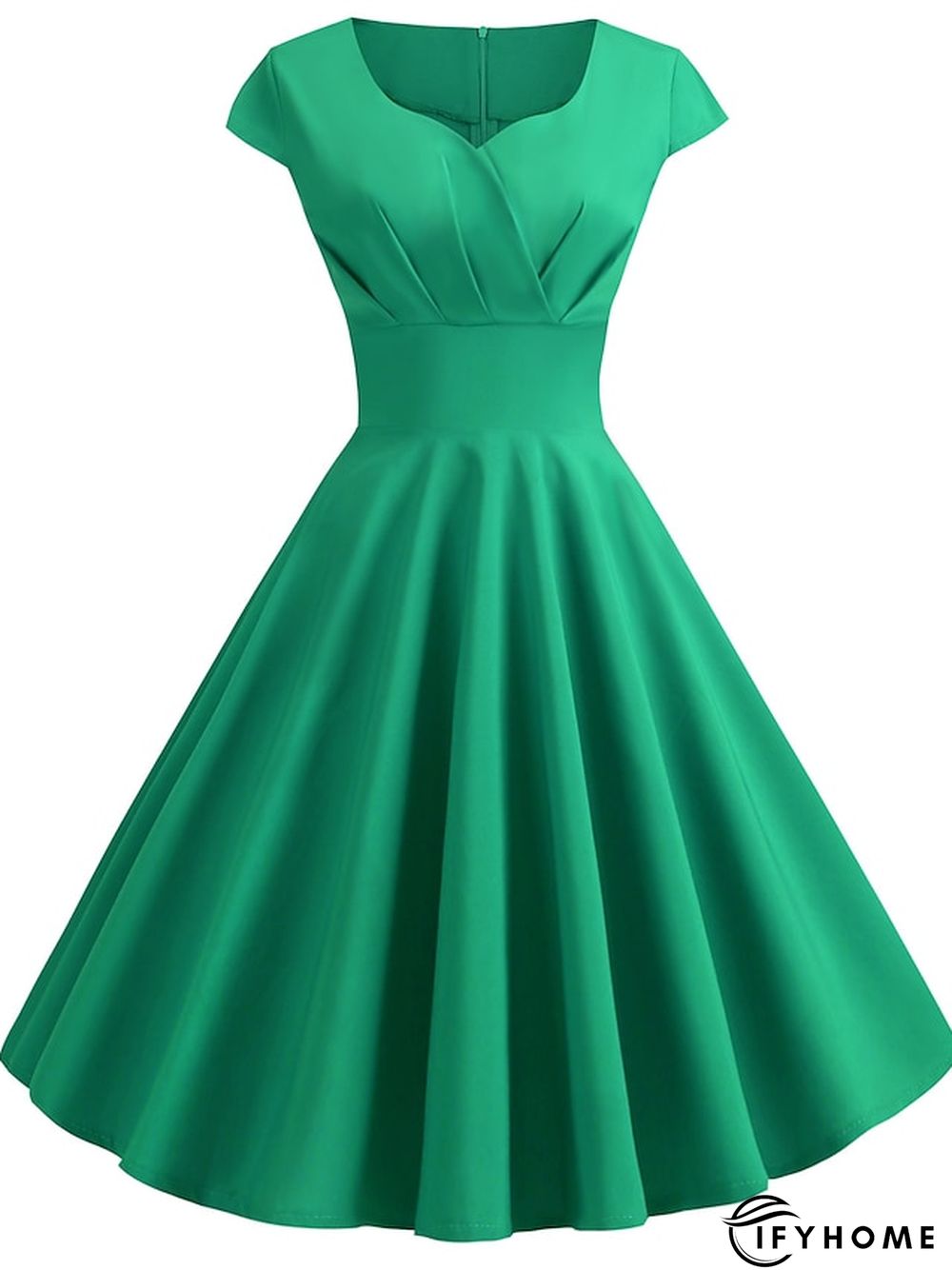 Women's Swing Dress Vintage Dress Midi Dress Black Yellow Pink Short Sleeve Pure Color Ruched Spring Summer Crew Neck Vintage Daily Weekend Slim S M L XL XXL | IFYHOME