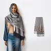 Leaf Pattern Grey Shawl Women's Hijab Tassels Scarf
