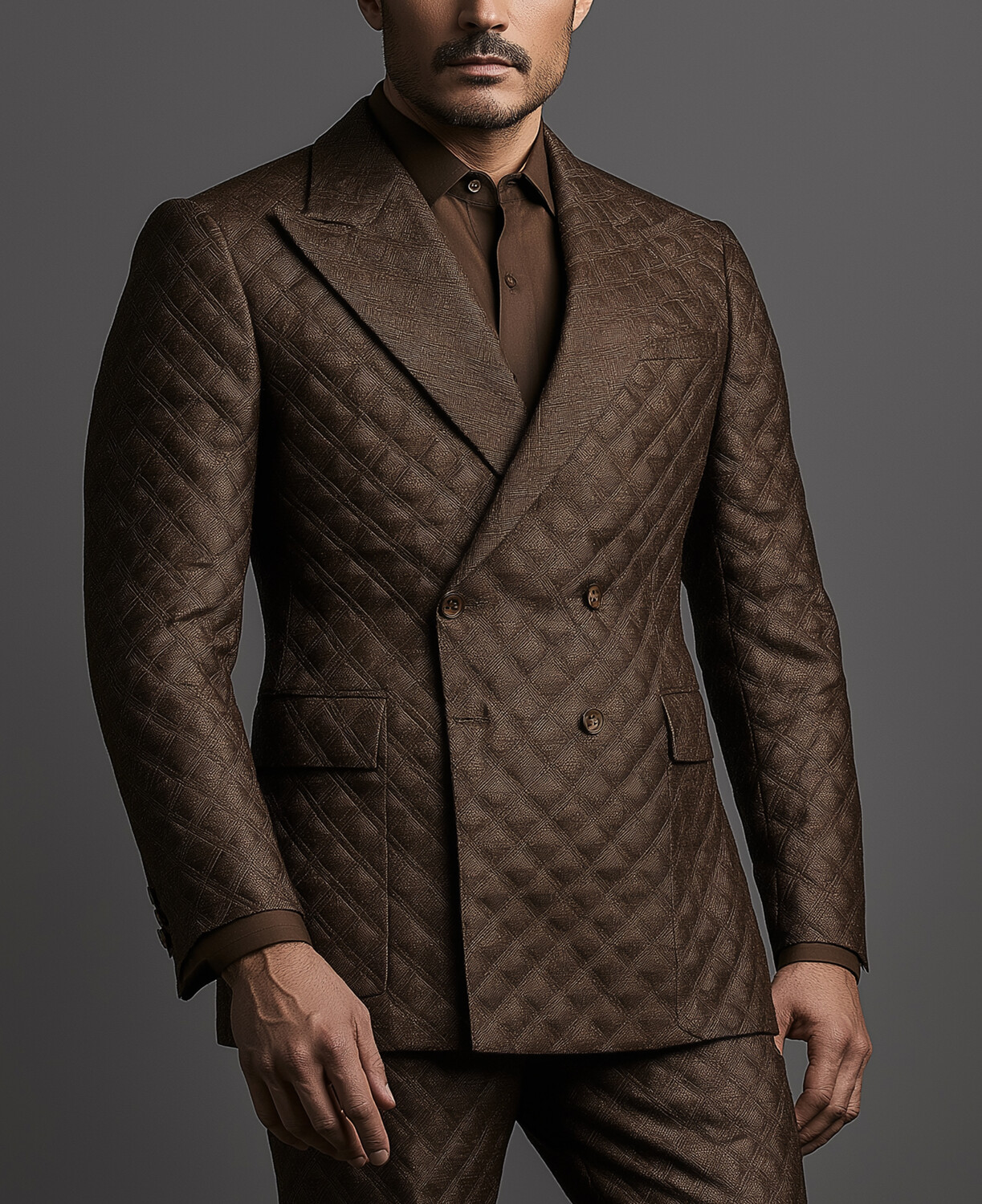 Okaywear Business Peak Lapel Double Breasted Quilted Blazer