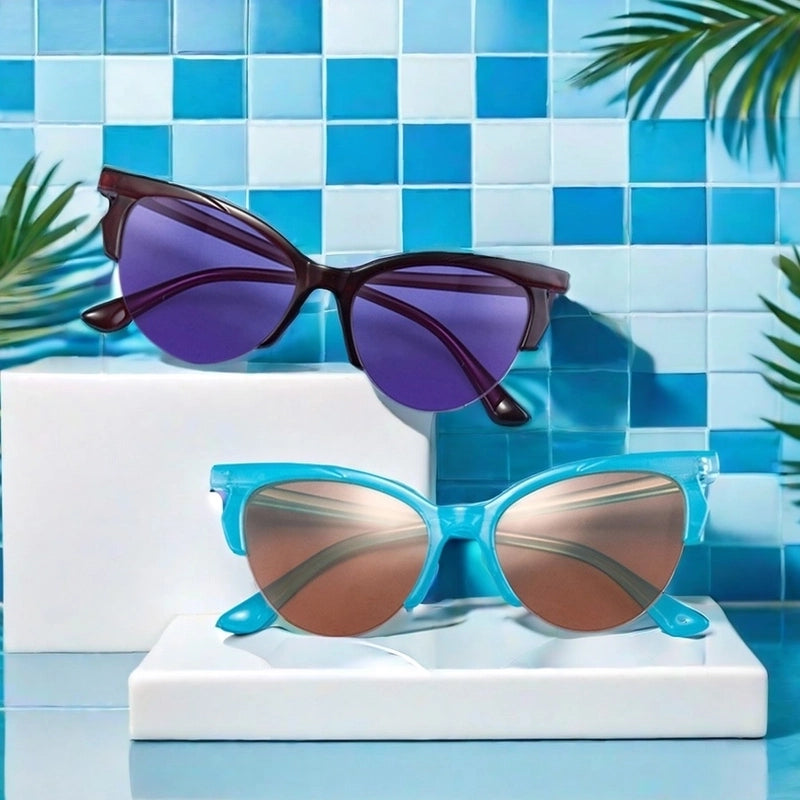 IG Style Vacation Beach Solid Color Pc Cat Eye Half Frame Women’s Sunglasses