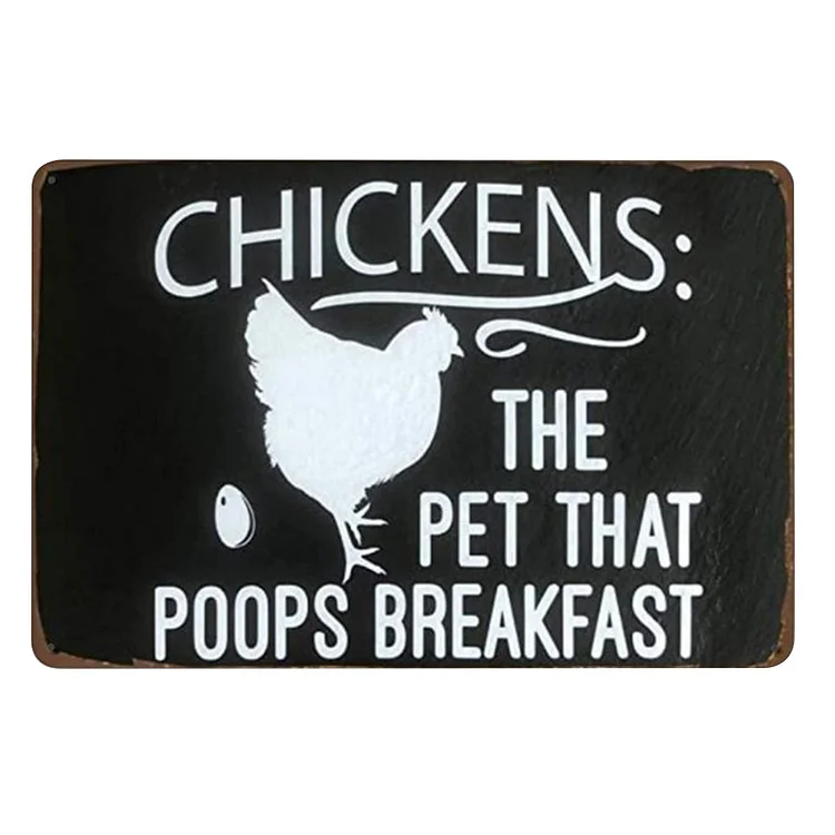 Poulet - l’animal de compagnie qui fait caca petit-déjeuner Enseignes en étain vintage / enseignes en bois - 7.9x11.8in & 11.8x15.7in