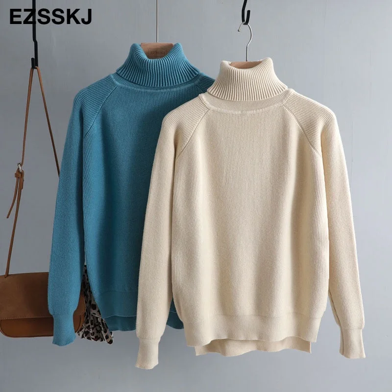 New casual thick Autumn Winter turtleneck oversize Sweater Pullover Women warm chic female loose Knitted Basic Sweaters pull