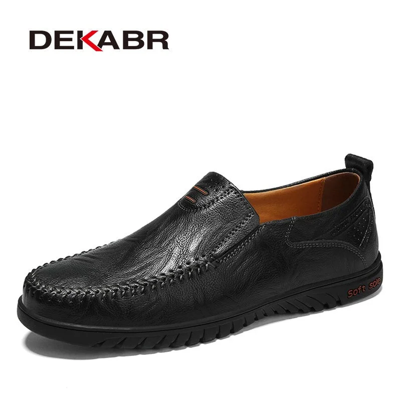 DEKABR Summer Men Shoes Casual Luxury Brand Genuine Leather Mens Loafers Moccasins Italian Breathable Slip on Boat Shoes Size 47