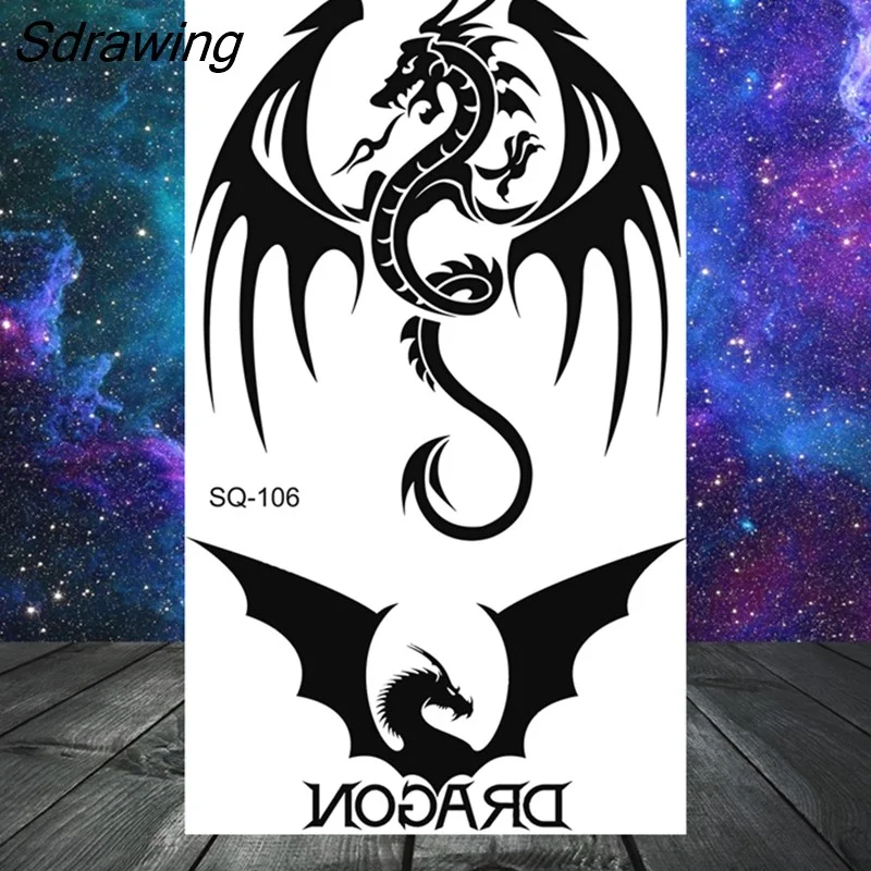 Sdrawing Tribal Anchor Scorpion Dragon Thorns Temporary Tattoos For Women Men Kids Cross Tatoo Butterfly Skull Fake Tattoo Small