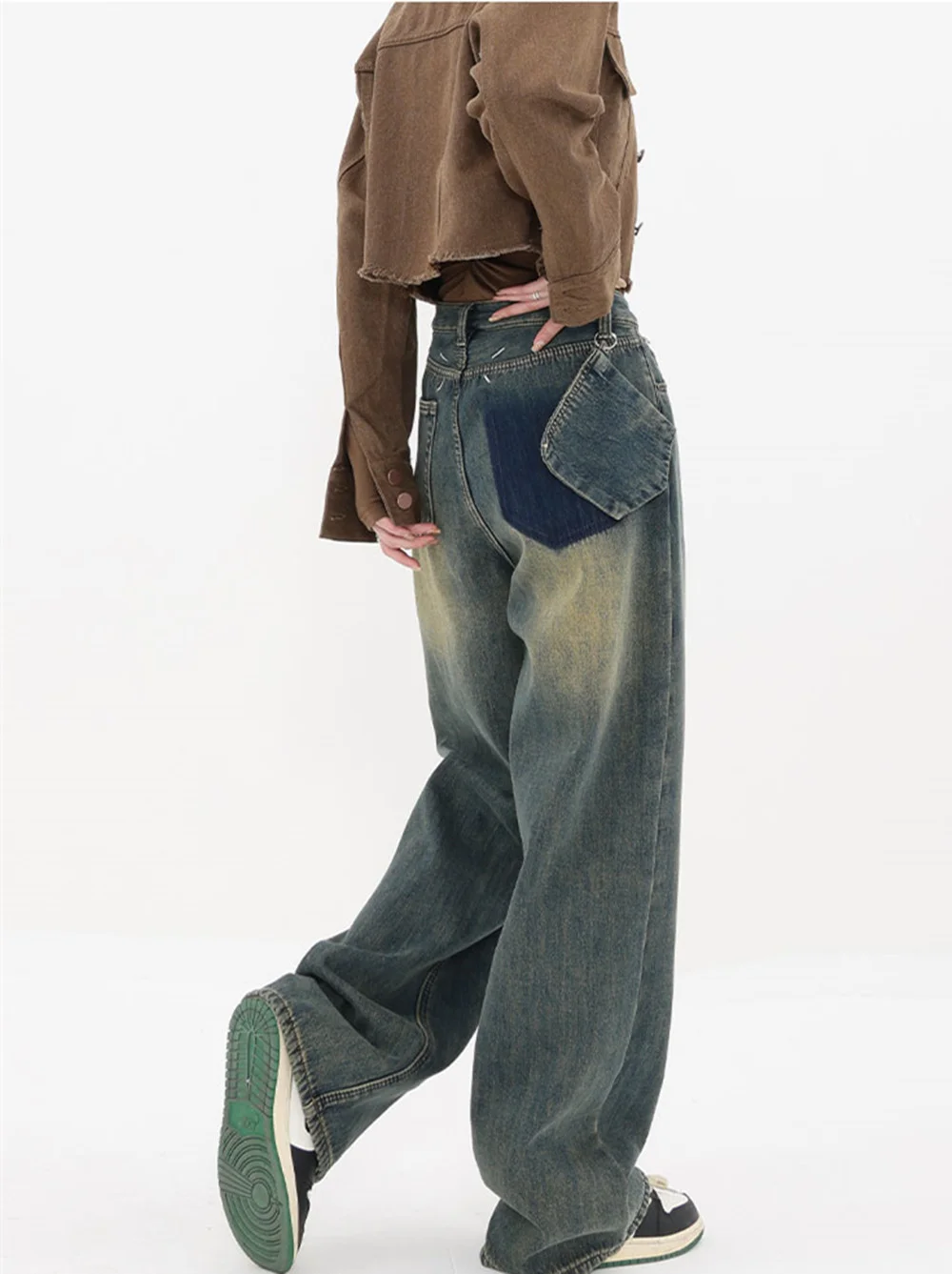 Zingj Zingj New Retro Wash Do Old Straight Leg Jeans Female Design Feeling High Waist Loose Versatile Drag Wide Leg Pants