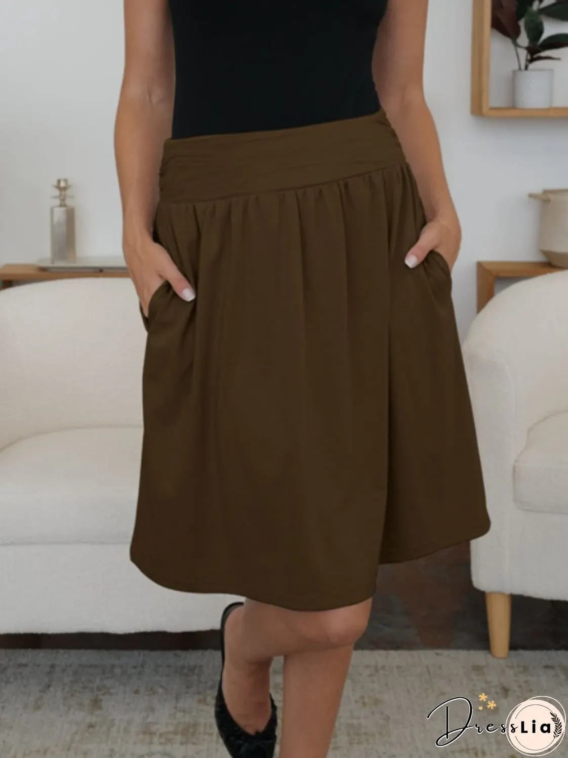 Elastic Waist Skirt with Pockets