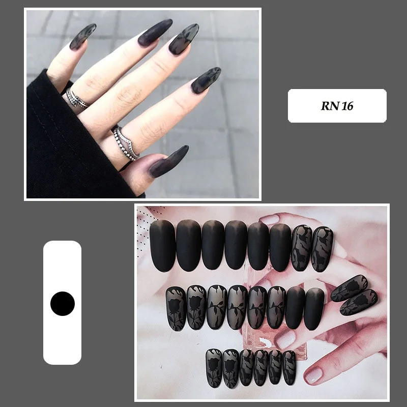 24pcs false nails matte Green Nails Patch with glue Removable Long Paragraph Fashion Manicure press on Nail tips free shipping-Nail Inspo
