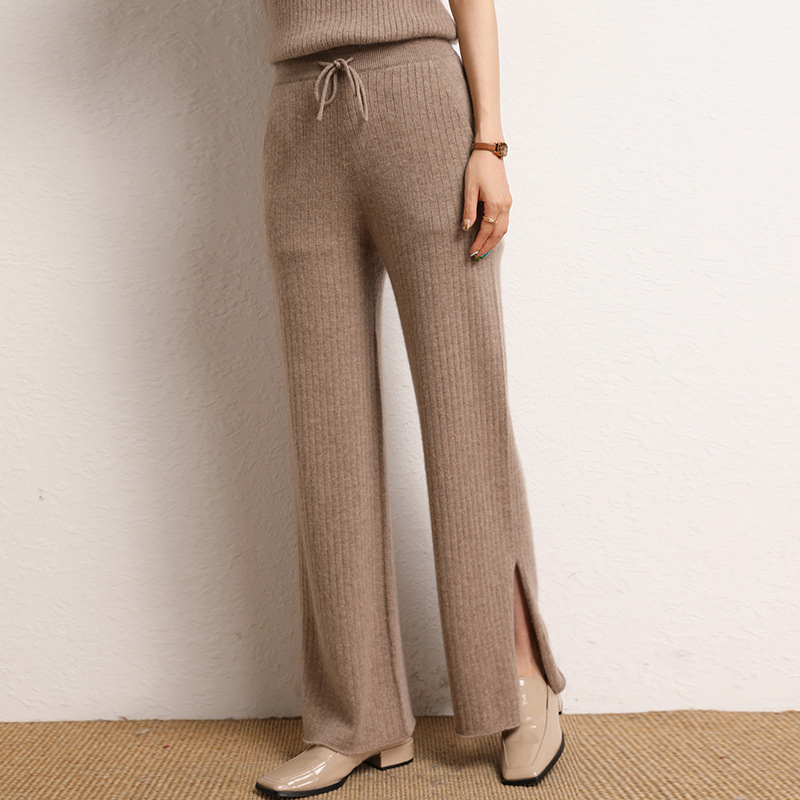 Side Slits Cashmere Pants For Women REAL SILK LIFE