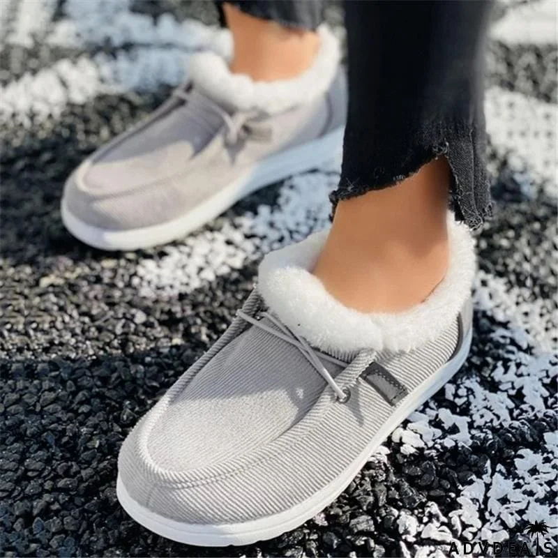 Cozy Warm Fur Lining Corduroy Non-Slip Flat Loafers
