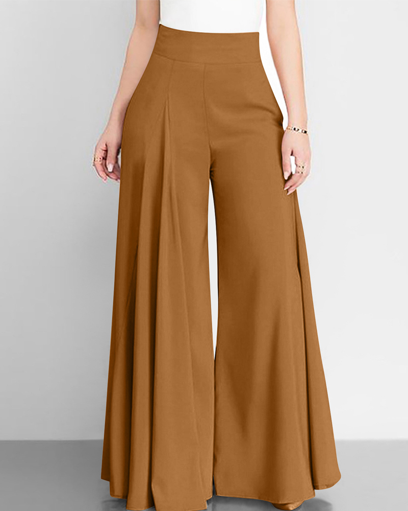Solid Color High Waist Wide Leg Pants
