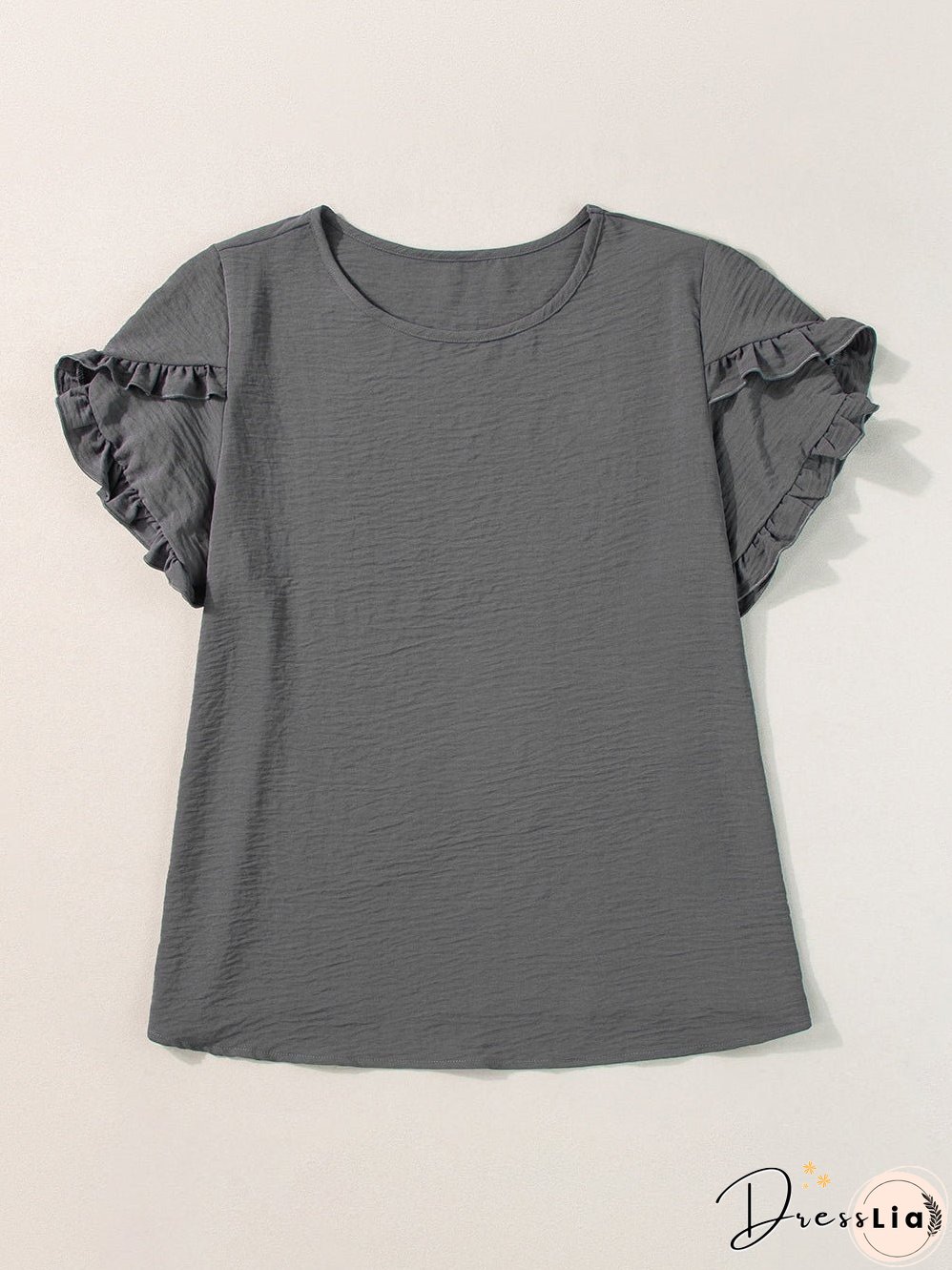 Dark Grey Ruffled Short Sleeve Plus Size Top