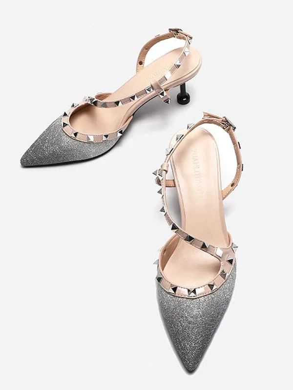 Fashion pointed gradient rivet toe cap stiletto heel high-heeled sandals