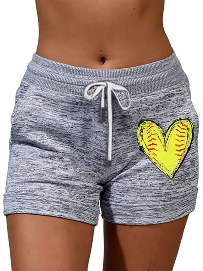 Women's Softball Heart Print Pocket Shorts