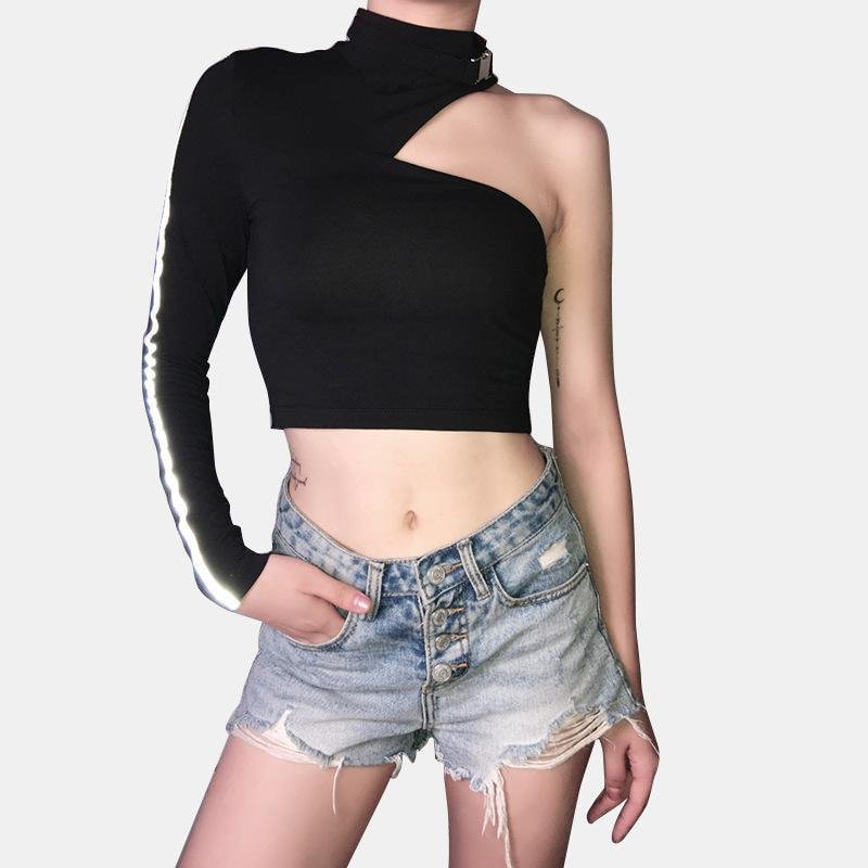 Hollow Out Round Neck Reflective Top