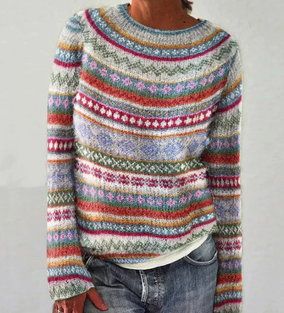 Retro Alpine Tribal Knit Icelandic Pullover Sweater