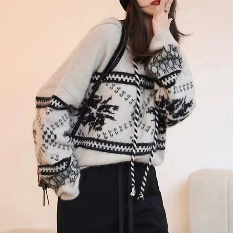 Churchf Churchf Christmas Red Sweater Female Autumn / Winter 2024 New Lazy Wind Wide Soft Waxy Knit Hoodie Top