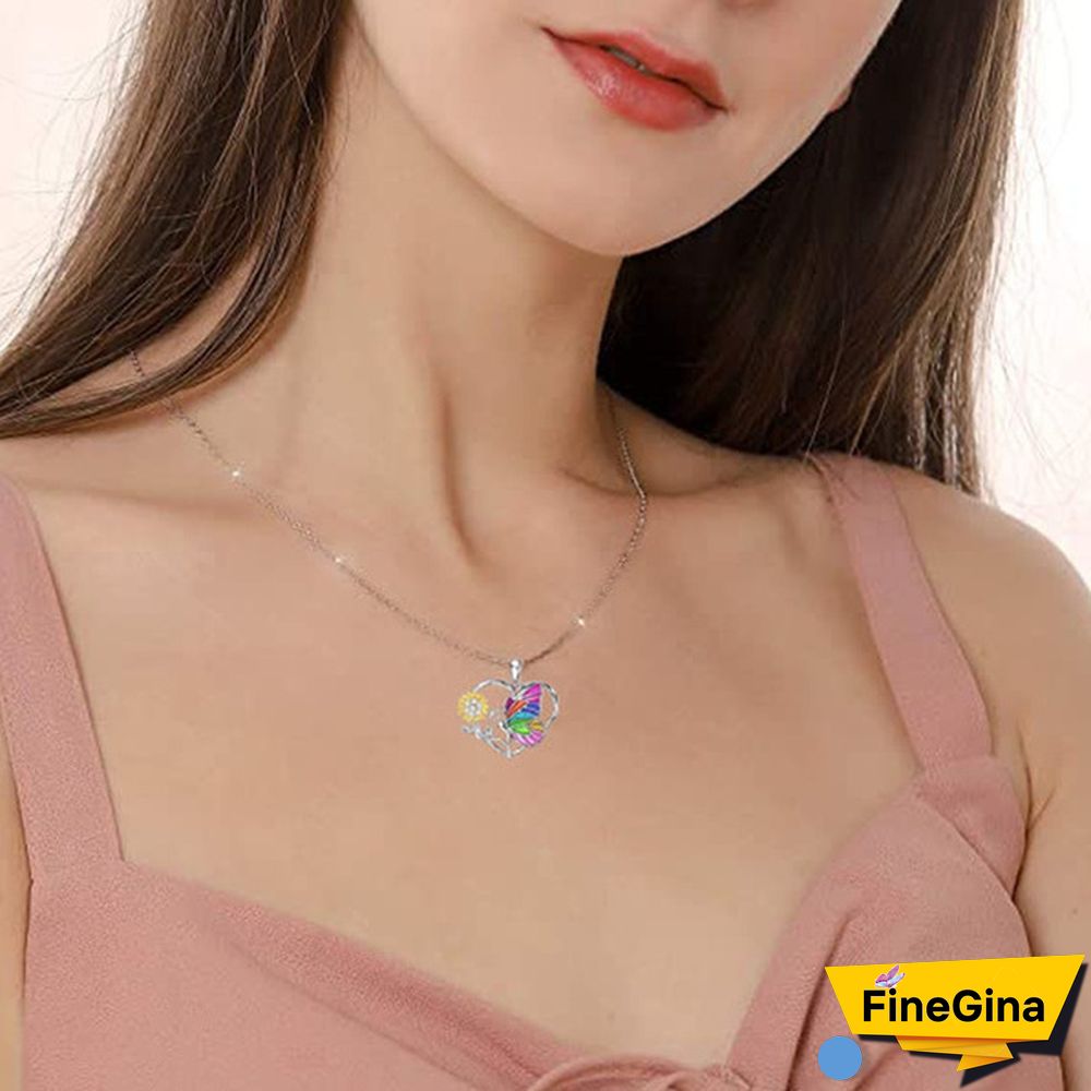 Exquisite Colorful Butterfly Necklace 925 Sterling Silver Heart Necklace Sunflower Necklace Multicolor Pendant Men's and Women's Jewelry Gifts Party Prom Jewelry Christmas Gifts